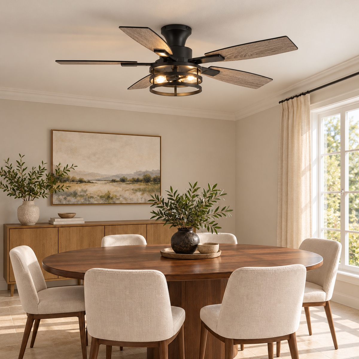 Orokin 52-In Flush Mount Farmhouse Caged Ceiling Fan