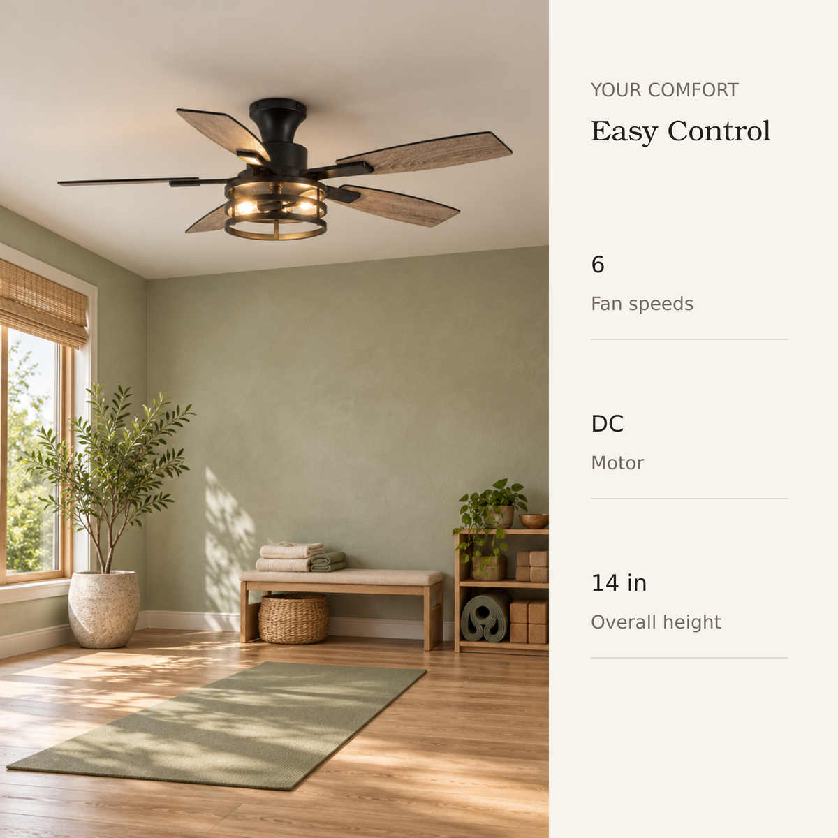 Orokin 52-In Flush Mount Farmhouse Caged Ceiling Fan