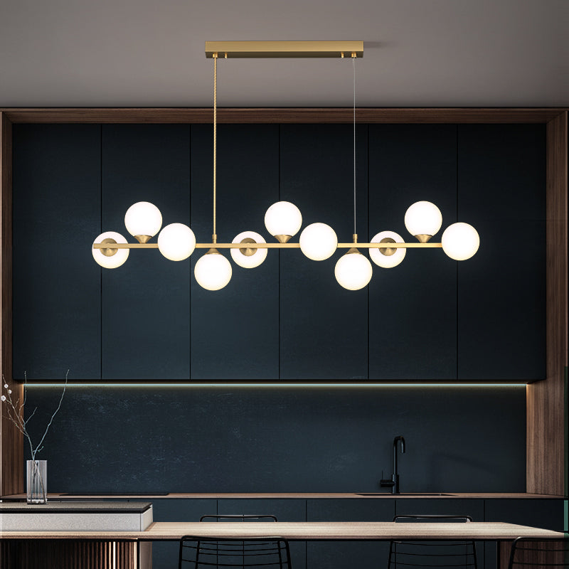 Sedona 11 Lights Elegant Modern Brass Linear Glass Globe Chandelier for Dining Room - W40xH52