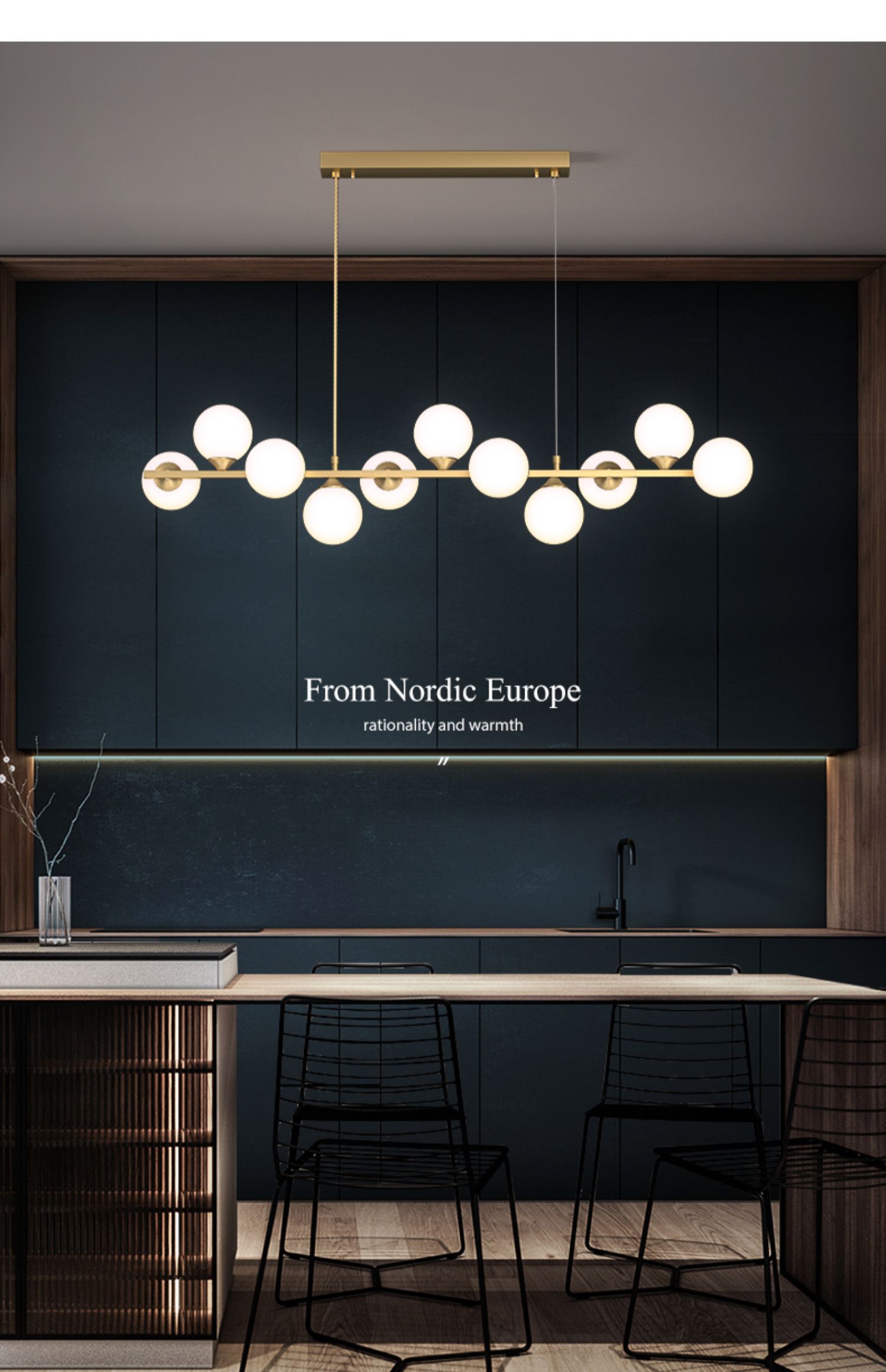 Sedona 11 Lights Elegant Modern Brass Linear Glass Globe Chandelier for Dining Room - W40xH52