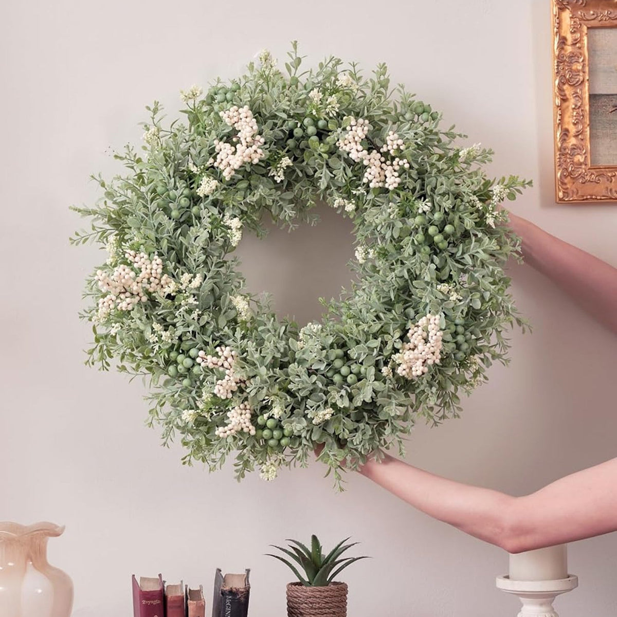 Artificial Greenery Wreath for Front Door – 20" All-Season Floral Door & Wall Décor