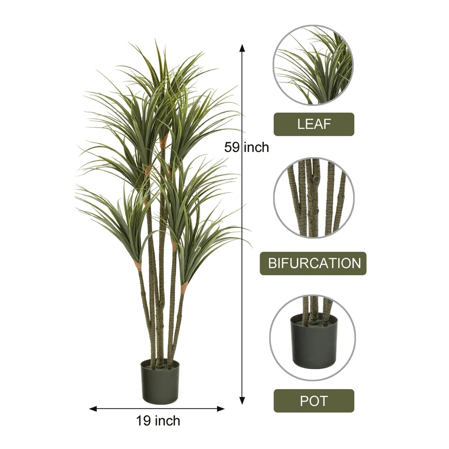 Artificial Yucca Tree in Pot – Realistic Faux Indoor Floor Plant for Home & Office Décor