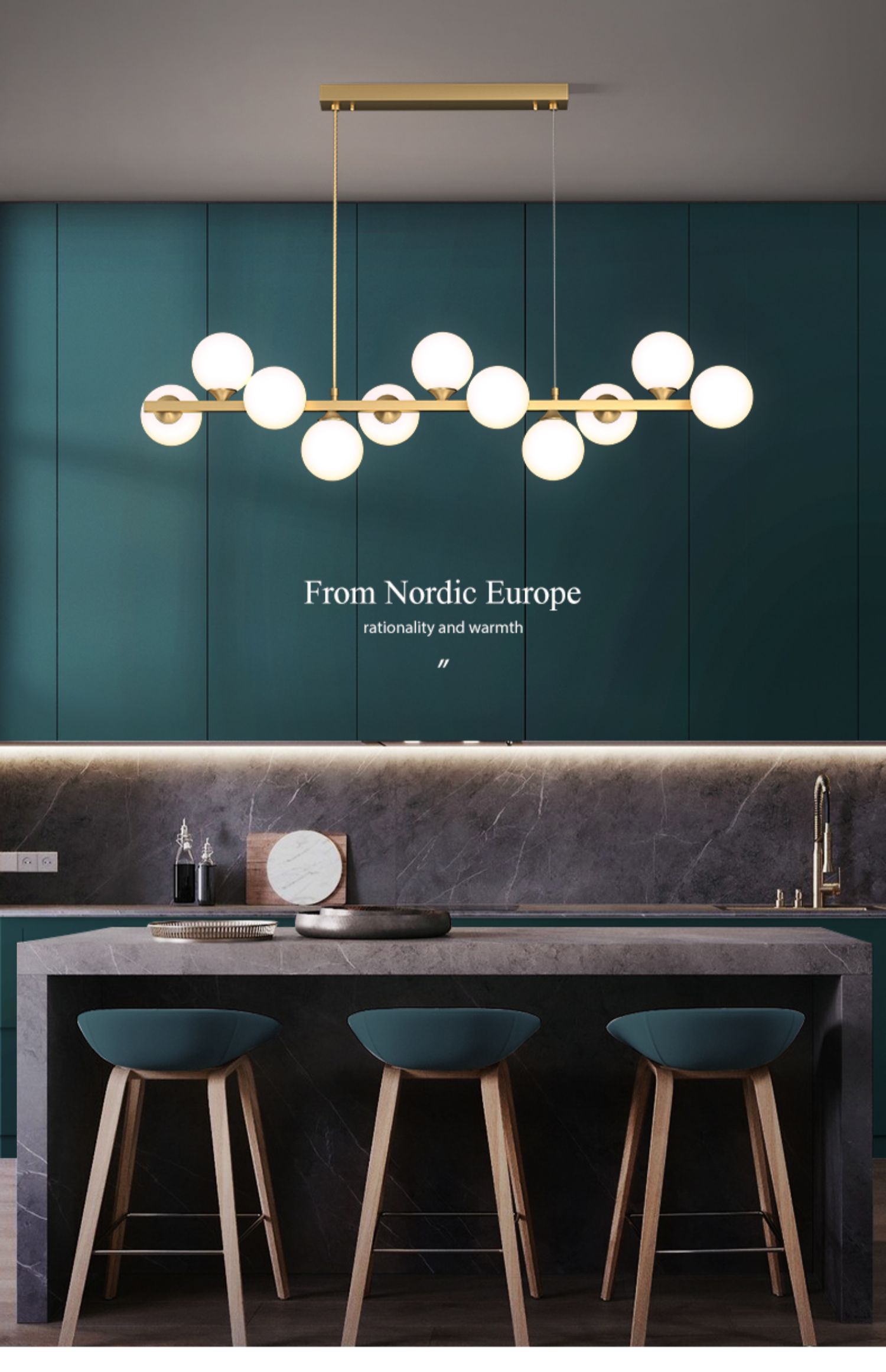 Sedona 11 Lights Elegant Modern Brass Linear Glass Globe Chandelier for Dining Room - W40xH52