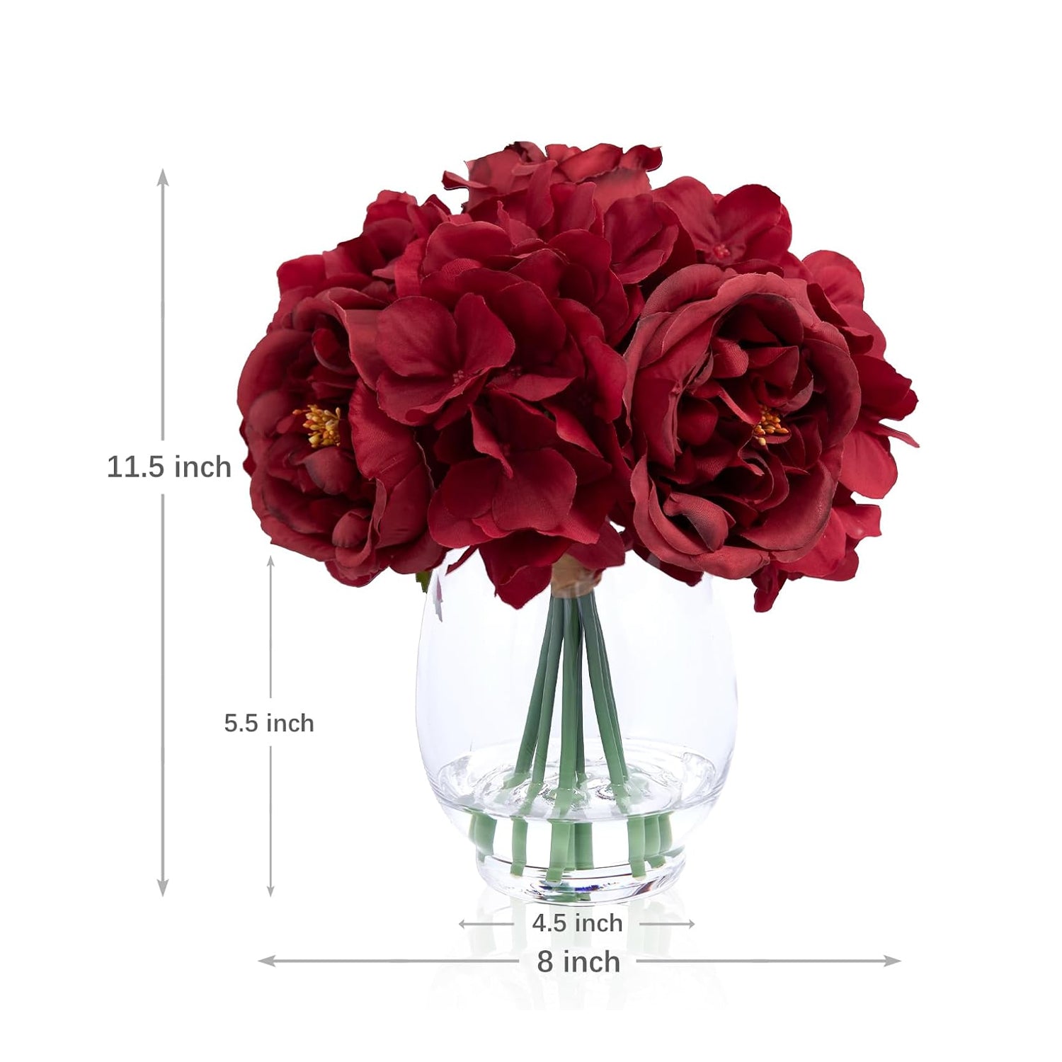 Artificial Red Peonies in Glass Vase with Faux Water – Elegant Table Centerpiece