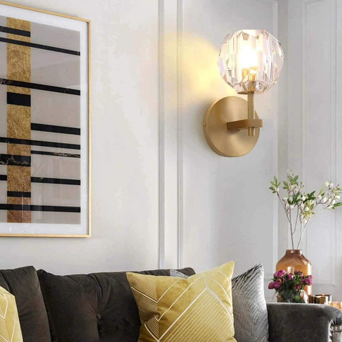 Brass Wall Sconce With Crystal Globe