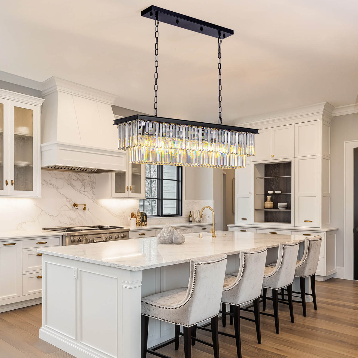 Modern Glam Black Metal Crystal Rectangular Chandelier for Dining Room and Kitchen Island | Siljoy Lighting-ch028-20250623-7