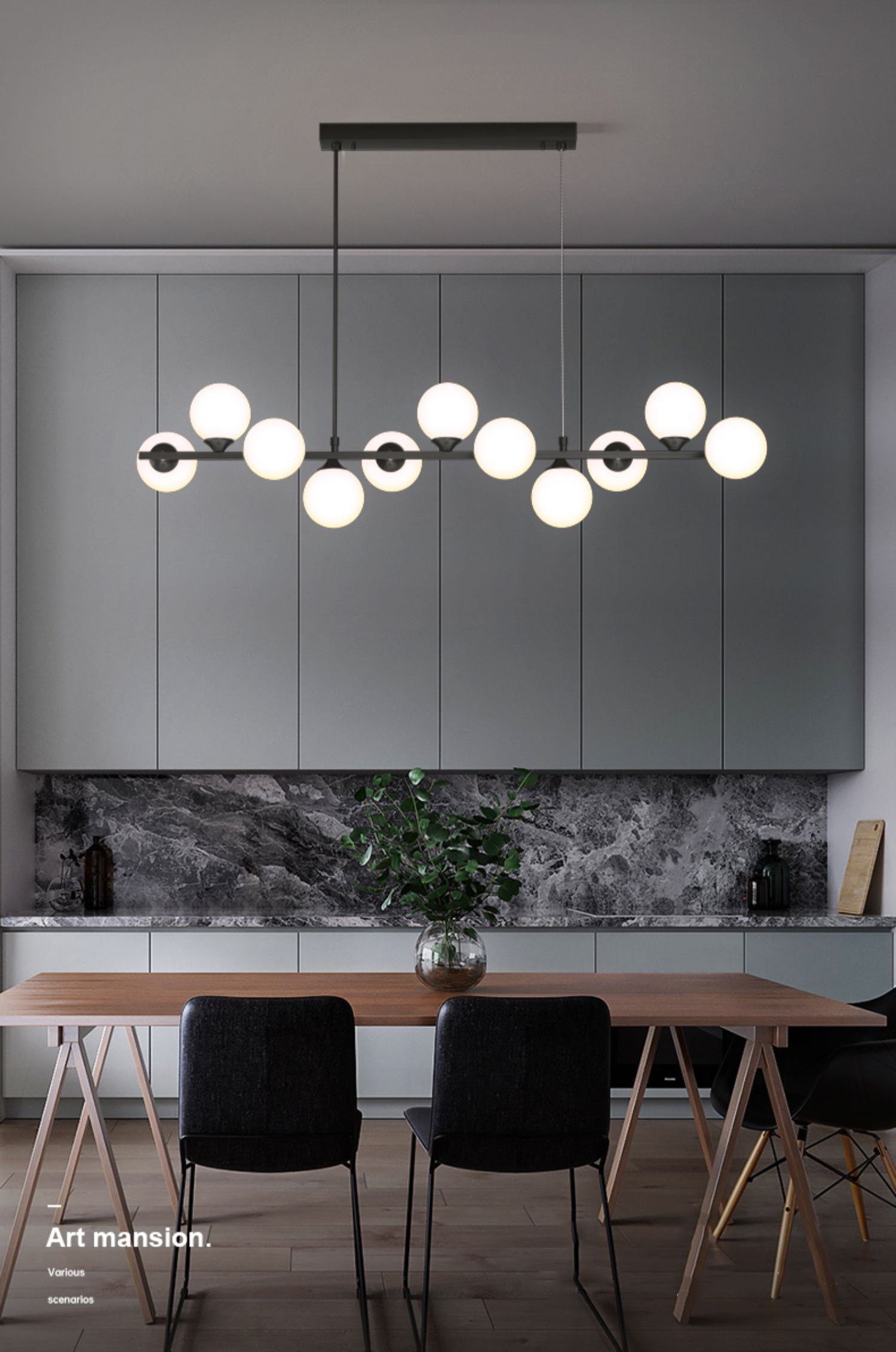 Sedona 11 Lights Elegant Modern Brass Linear Glass Globe Chandelier for Dining Room - W40xH52