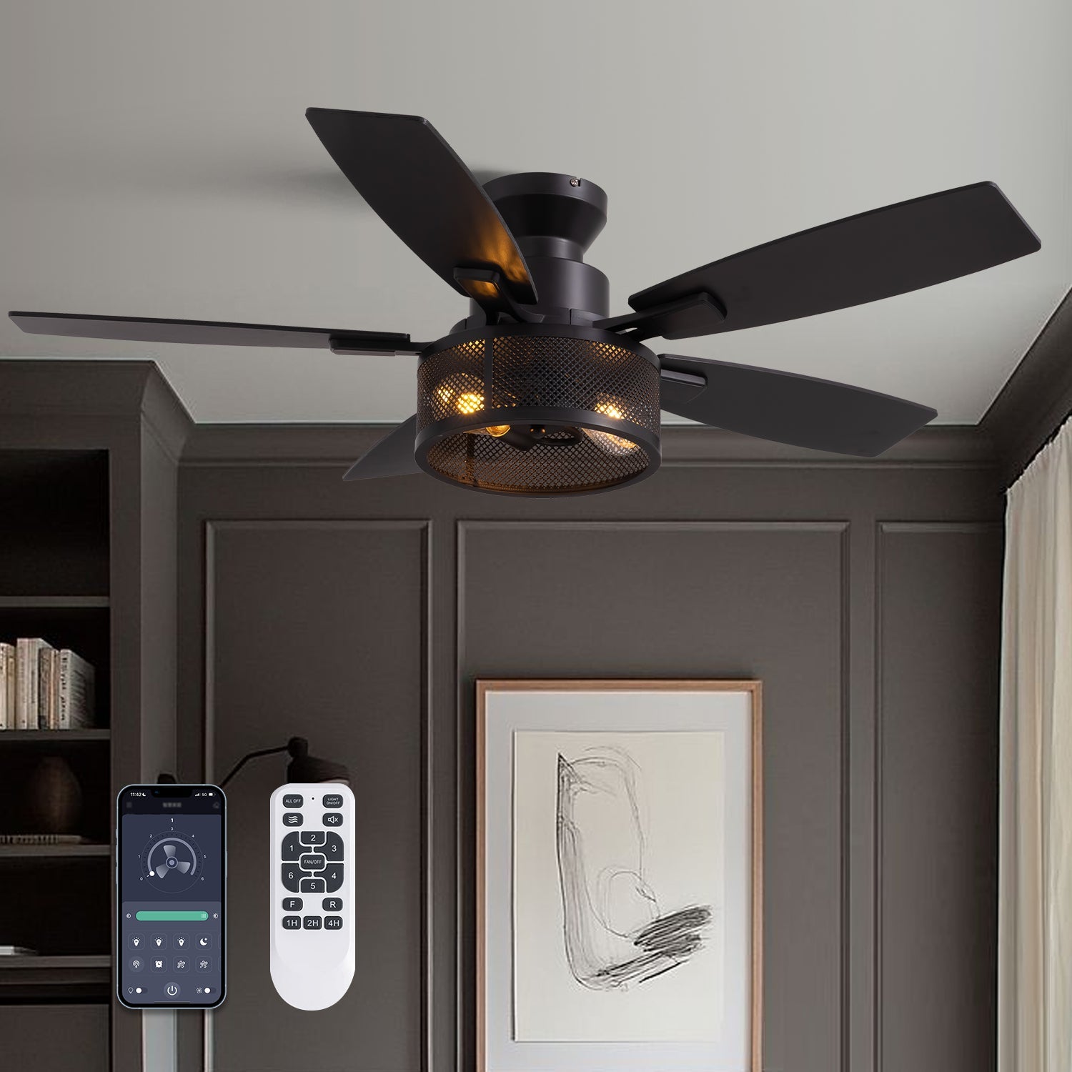 brise-46-farmhouse-rustic-black-cage-flush-mount-ceiling-fan-with-lights-remote-for-bedroom-living-room-main-2