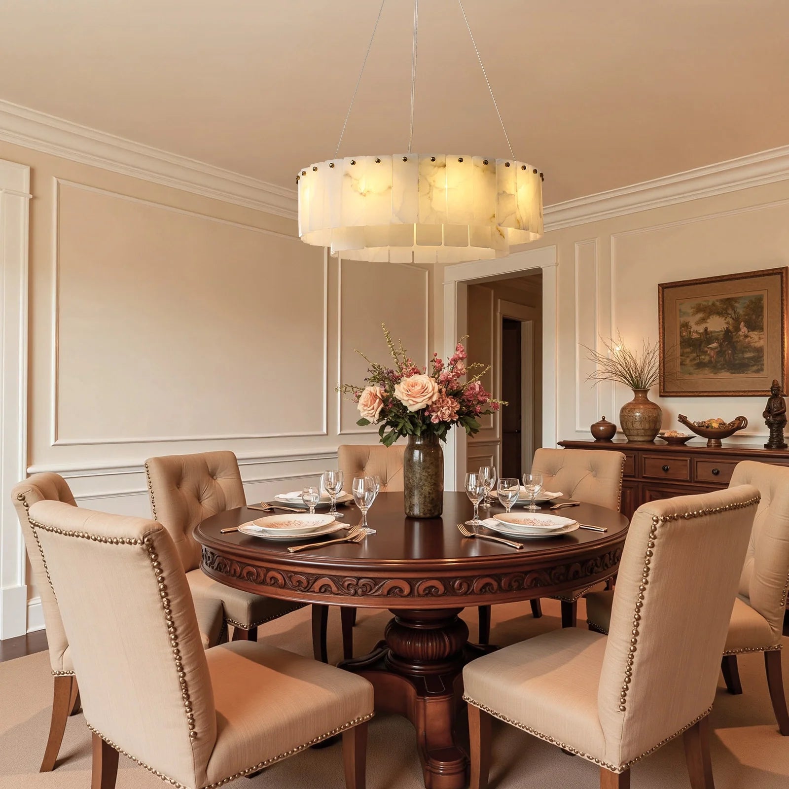 Elara Alabaster Glow Round Chandelier