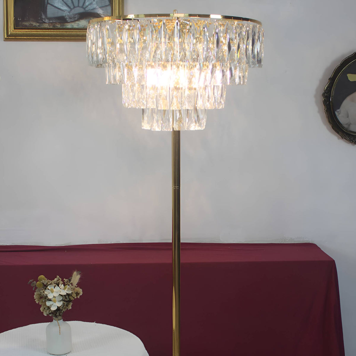 French Luxe Crystal Floor Lamp for Living Room and Bedroom -table-side|Siljoy