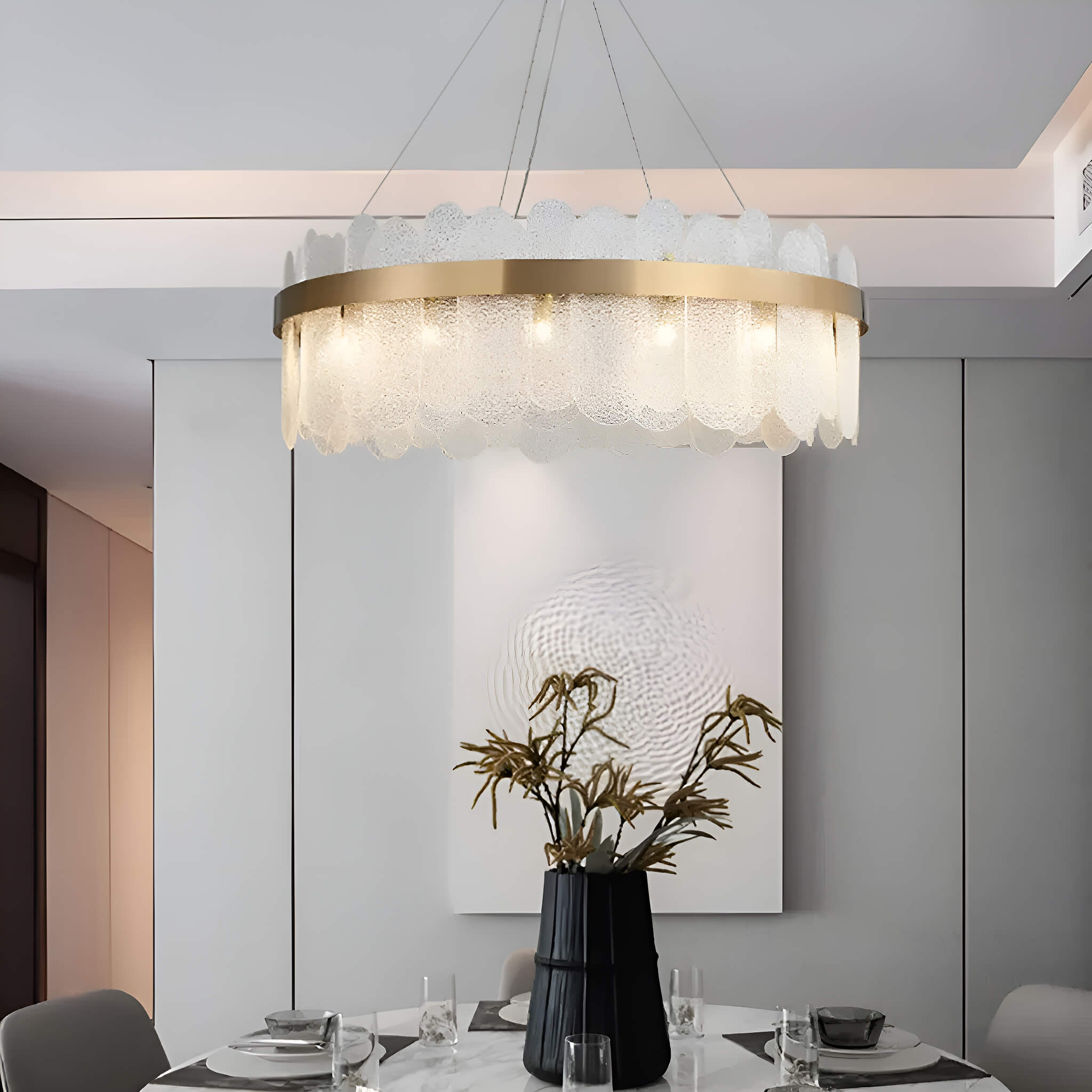 Round Tiered Clear Glass Chandelier-Living Room-4 |Sofary