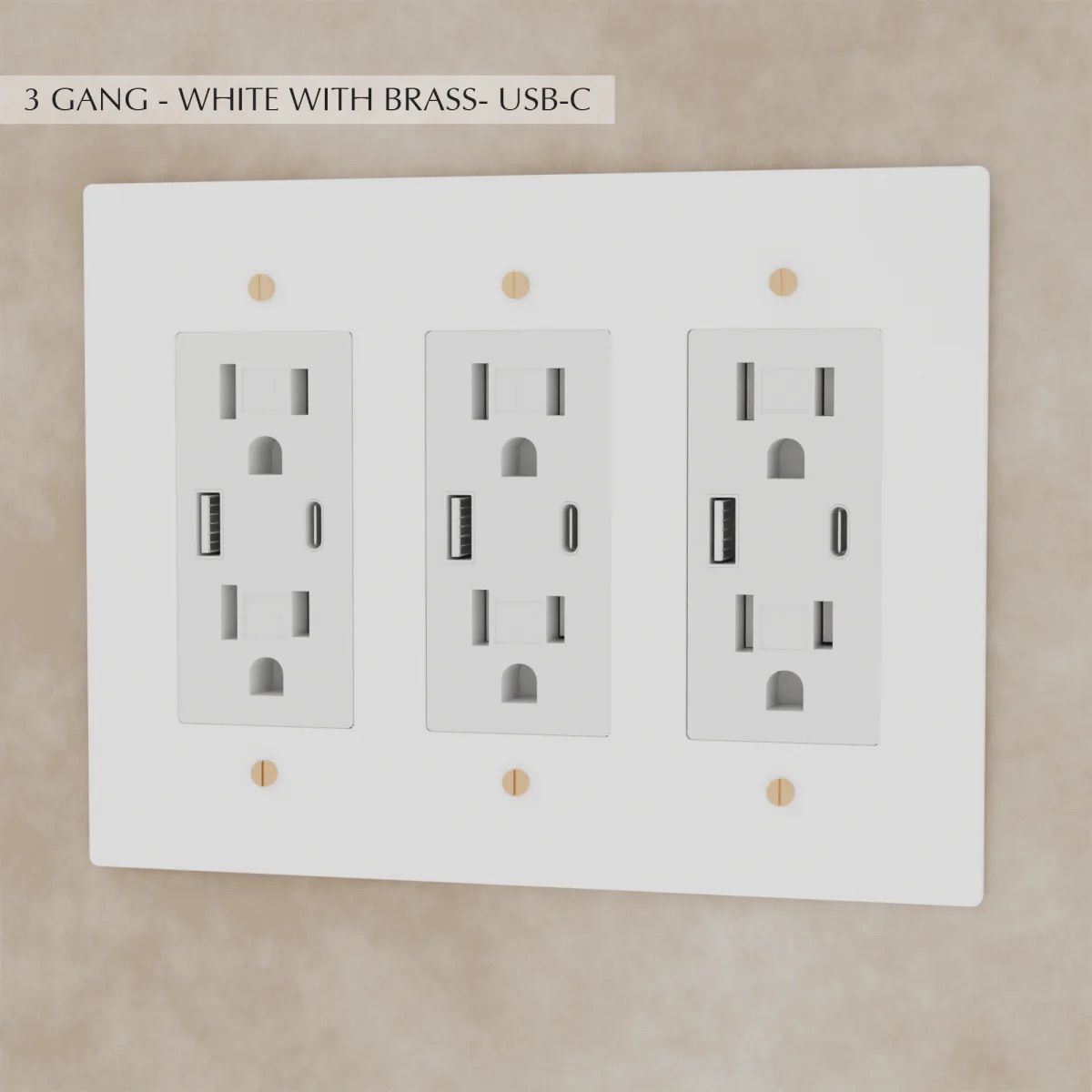 the-brass-outlet-white-with-brass-usb-3-gang | Sofary Lighting