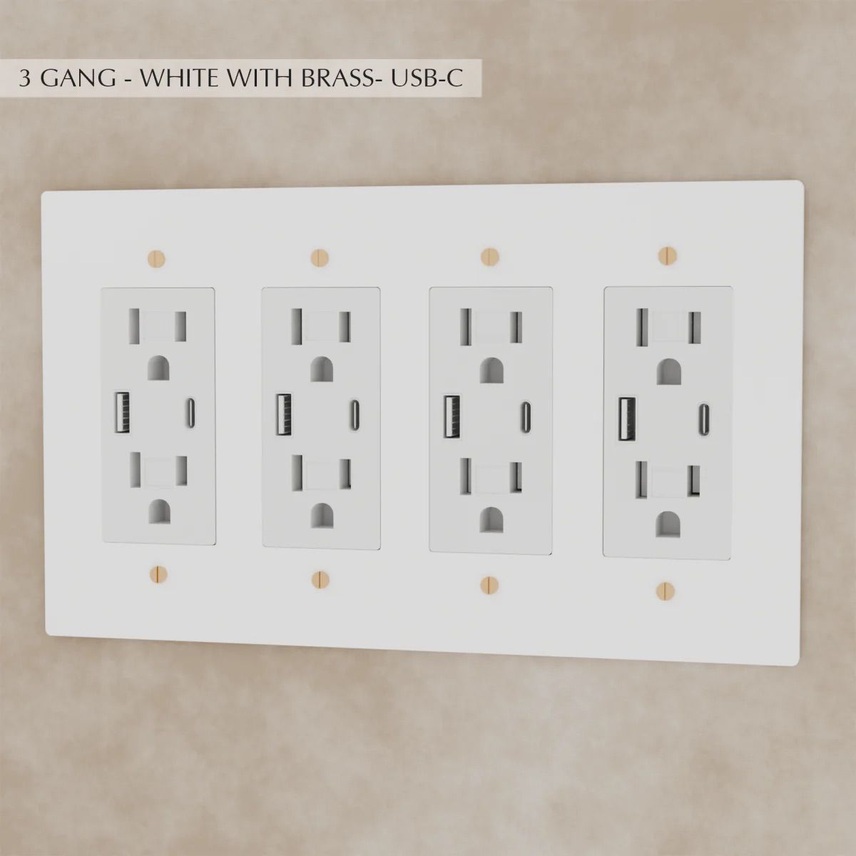 the-brass-outlet-white-with-brass-usb-4-gang | Sofary Lighting