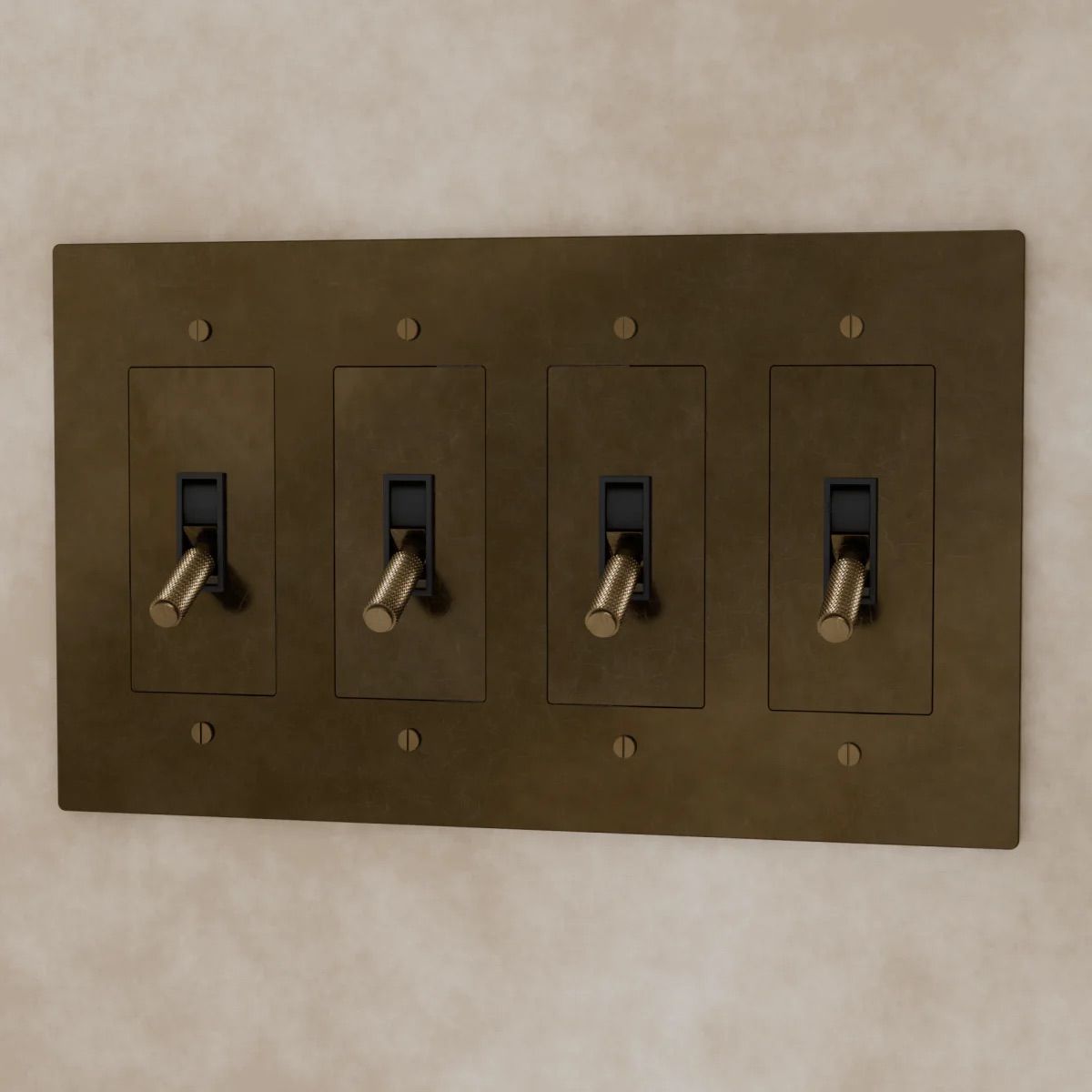 the-brass-toggle-switch-vintage-brass-with-patina-4-gang | Sofary Lighting