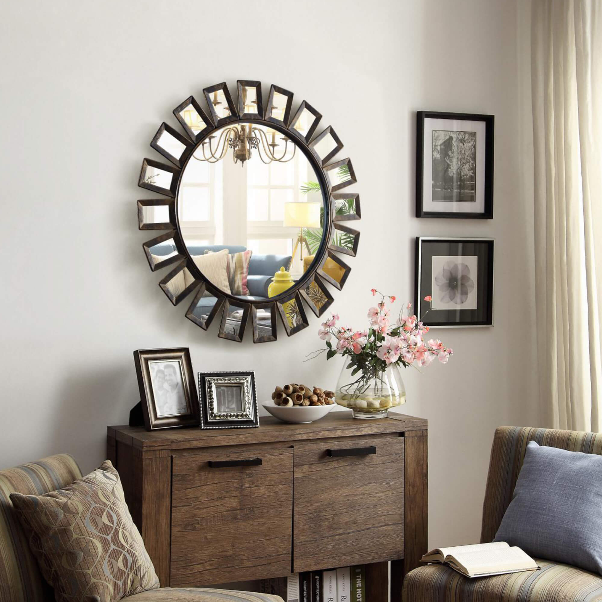 Vintage-Black-Metal-Frame-Round-Wall-Mirror