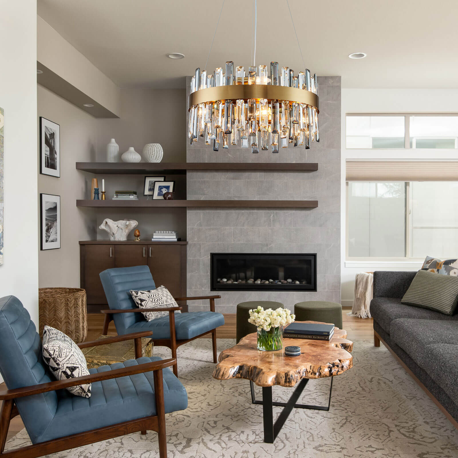 Round Cross Crystal Bar Gold Frame Chandelier