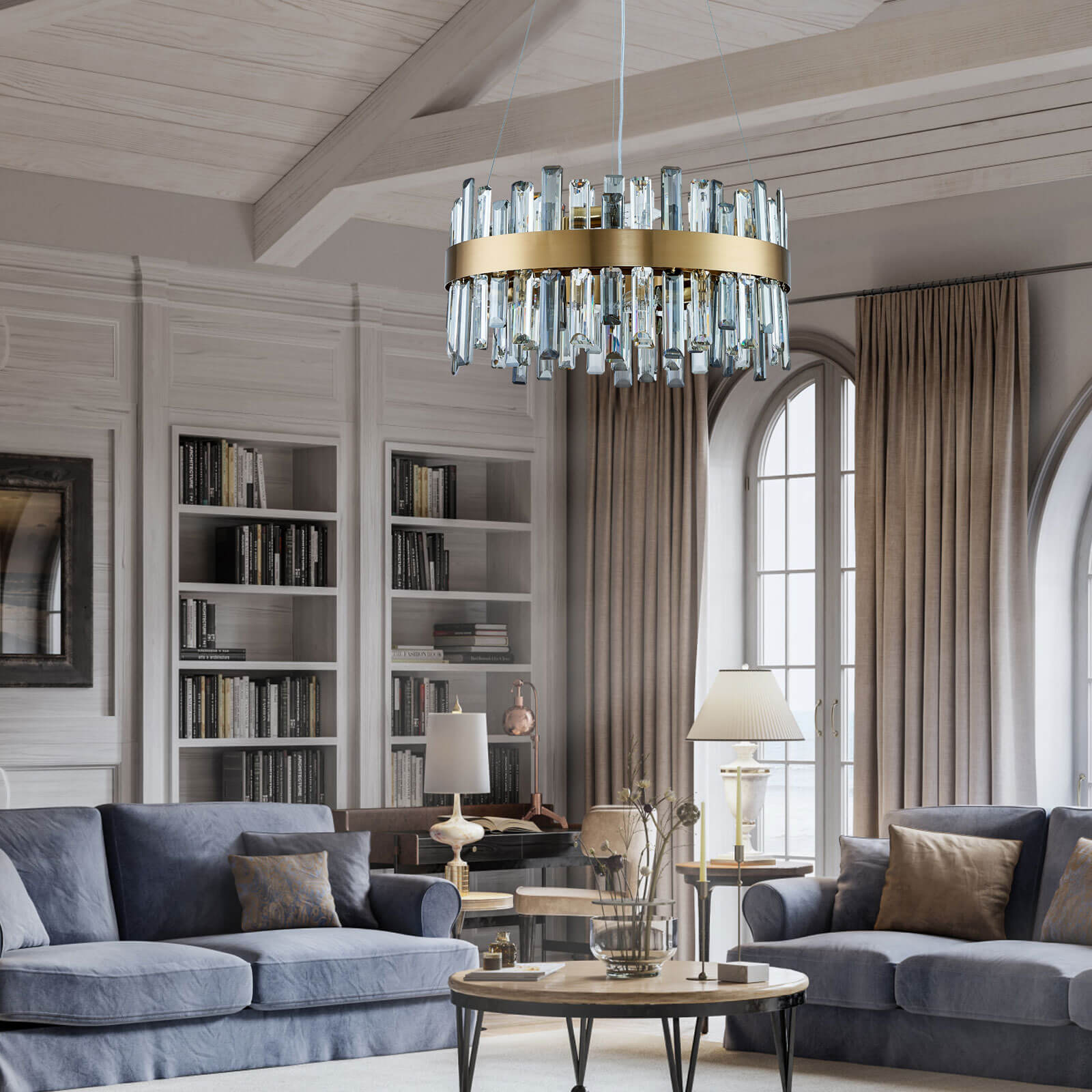 Round Cross Crystal Bar Gold Frame Chandelier