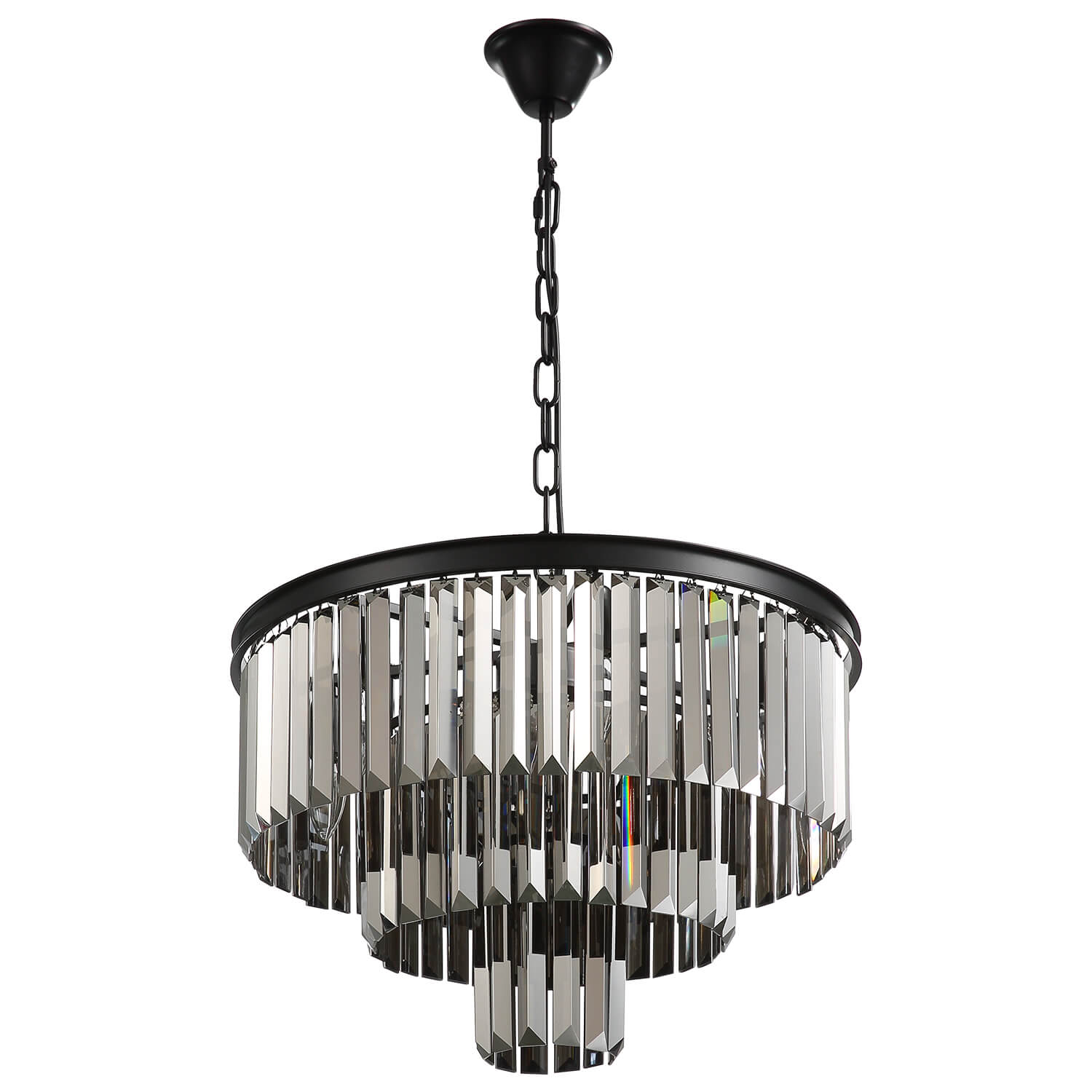 Smoke Gray Round Iron Art 3-layer Chandelier