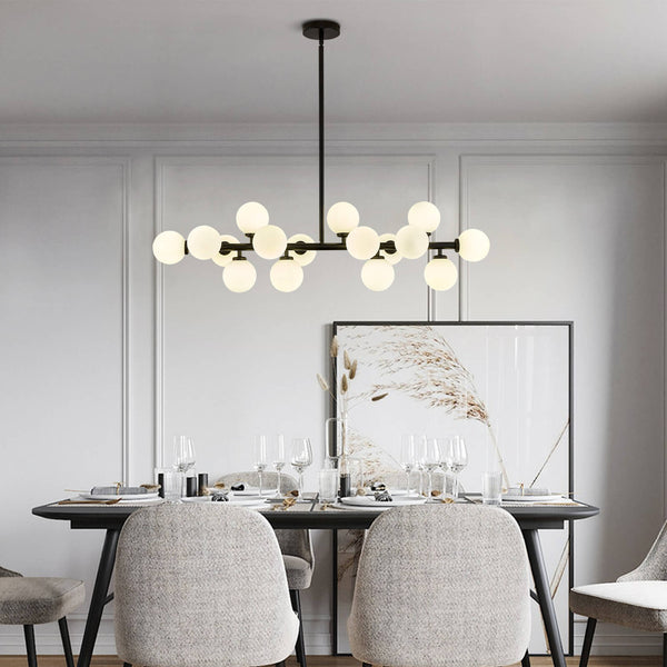 Mid-Century Glass Globe Black Stents Hanging Light