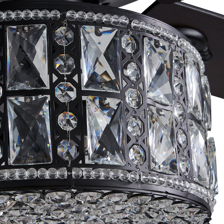 MOOONI-Ceiling-Fan-Light-Matte-Black-Industrial-Double Layer-Crystal-Fandelier-50“-Crystal-Detail
