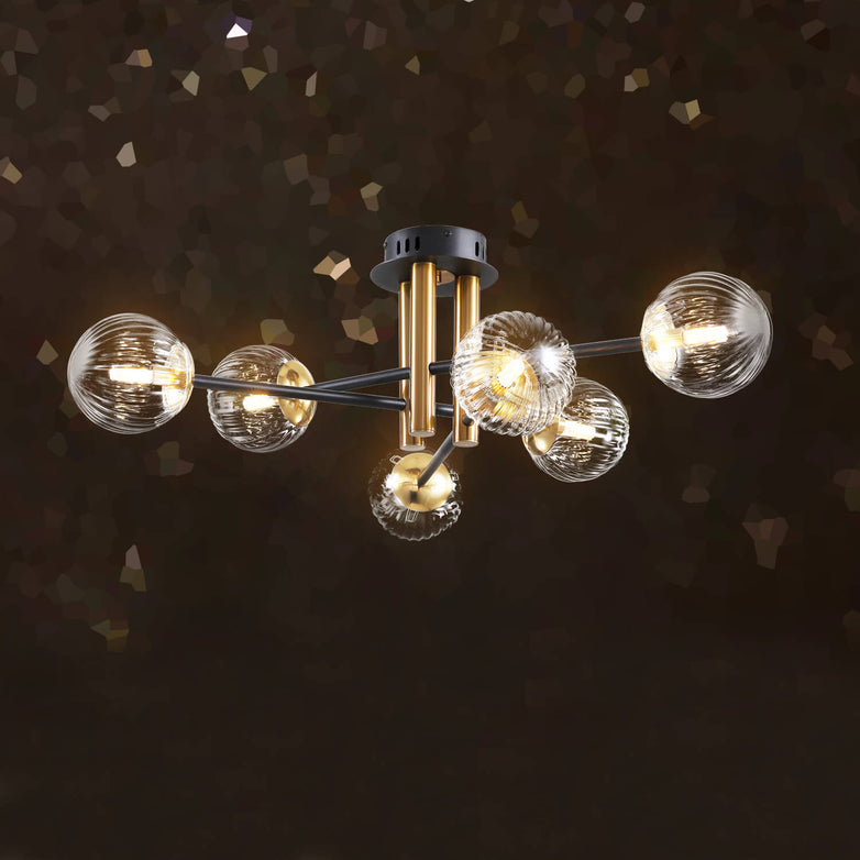 Luxury Black Gold Globe Glass 6 Lights Chandelier