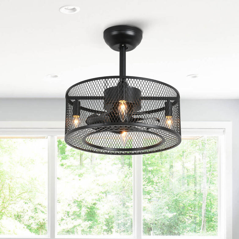 MOOONI-Small-Caged-Ceiling-Fan-Matte-Black-Vintage-Modern-Fandelier-Edison-Bulbs