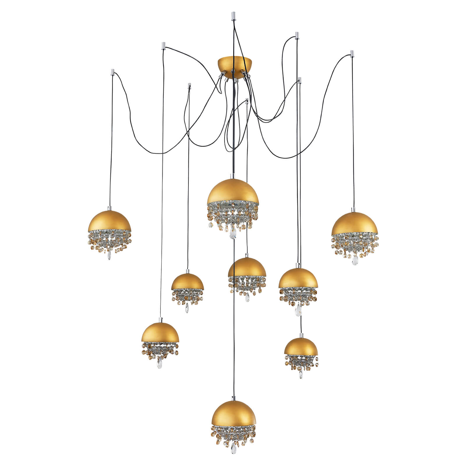 Gold Spider-Shaped String Ball Crystal Chandelier 9 Lights
