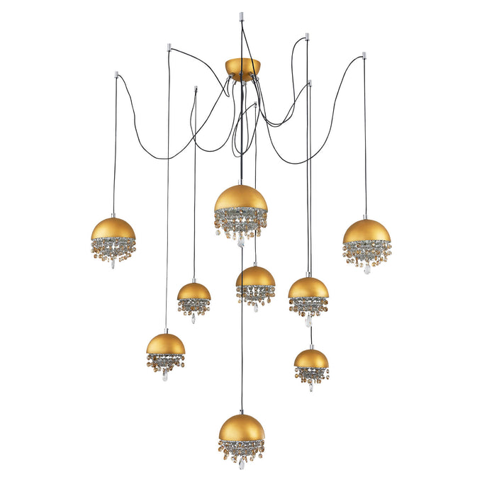 Gold Spider-Shaped String Ball Crystal Chandelier 9 Lights