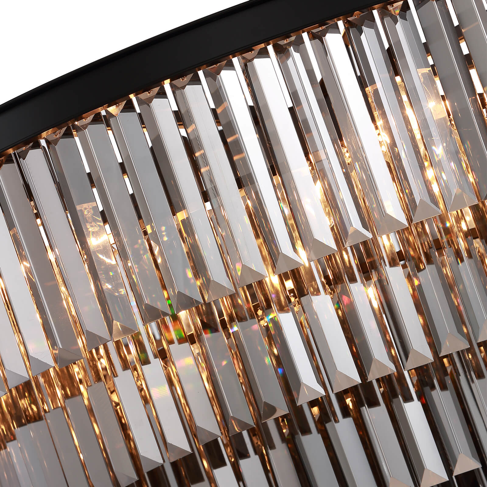 Round Black Iron 5-layer Smoke Gray Crystal Chandelier