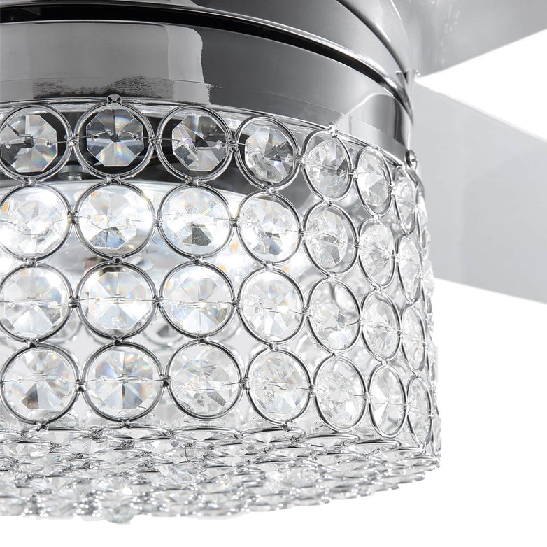 MOOONI-Ceiling-Fan-Light-Chrome-Drum-Shaped-Octagonal-Beads-Fandelier-49“-Lampshade