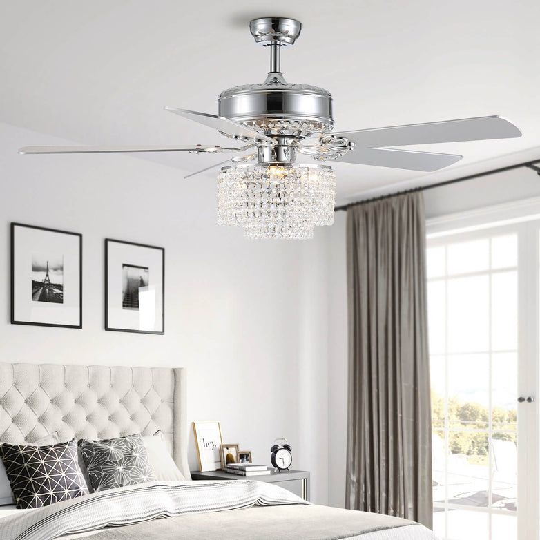 MOOONI-Ceiling-Fan-Light-Chrome-Double-Crystal-Octagonal-Beads-Fandelier-52“-Bedroom