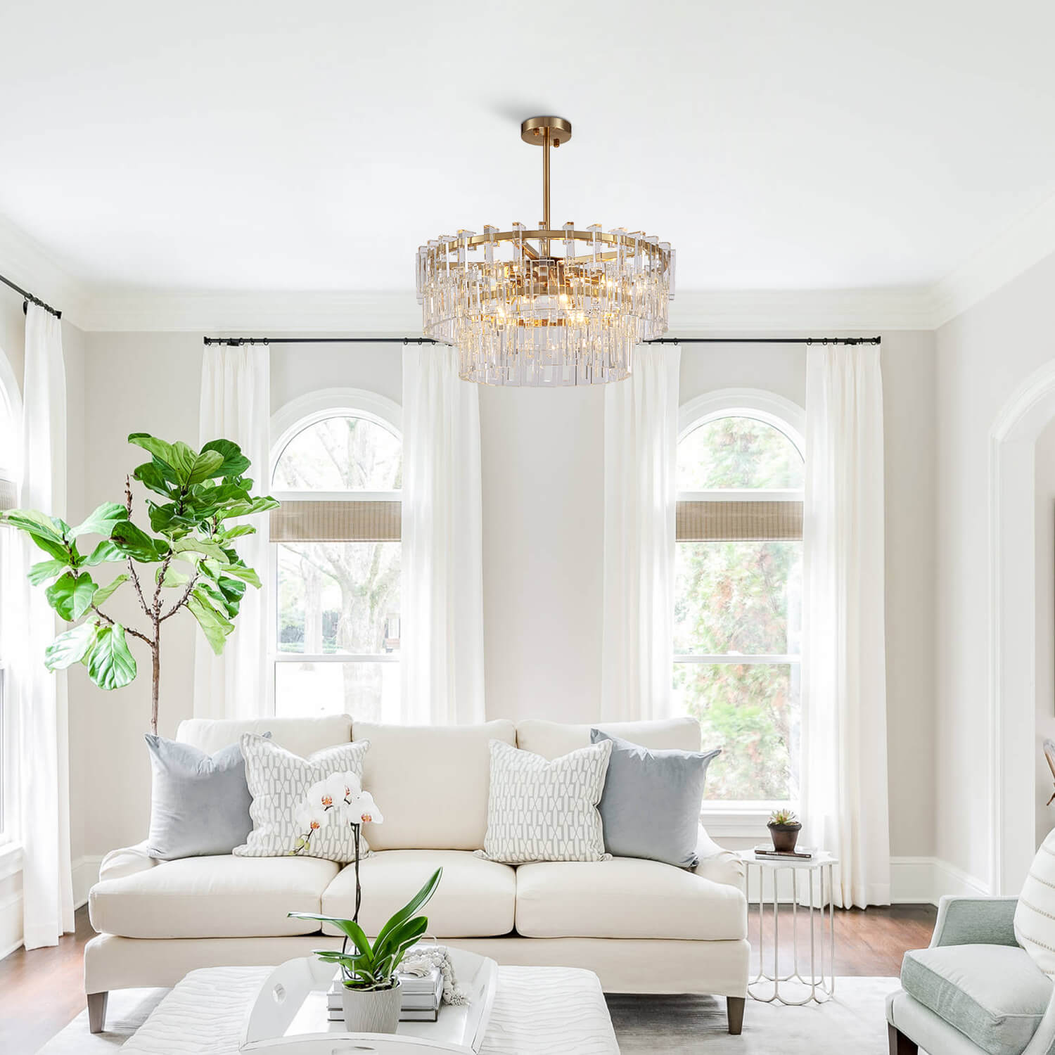 Gold Frame Crystal 3 Layers Circular Chandelier