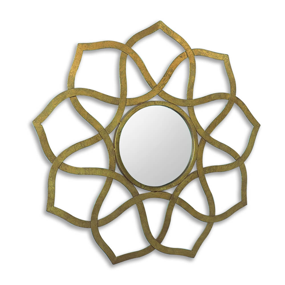 Modern-Geometric-Bronze-Hollow-Out-Metal-Frame-Round -Wall-Mirror