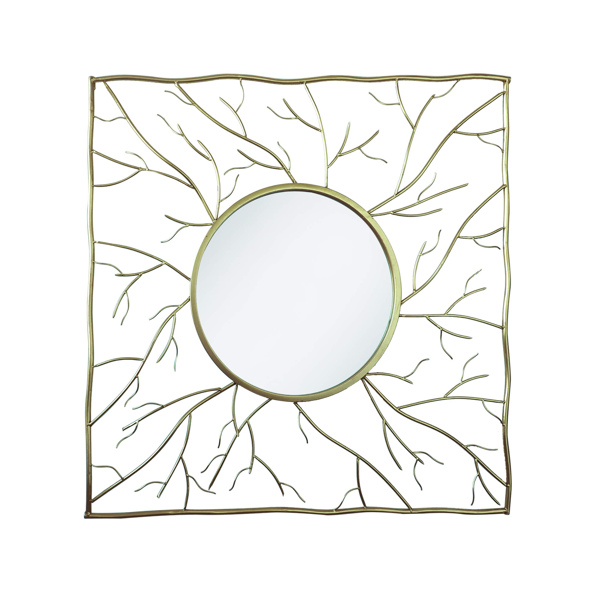 Modern-Gold-Square-Metal-Frame-Round -Accent-Mirror