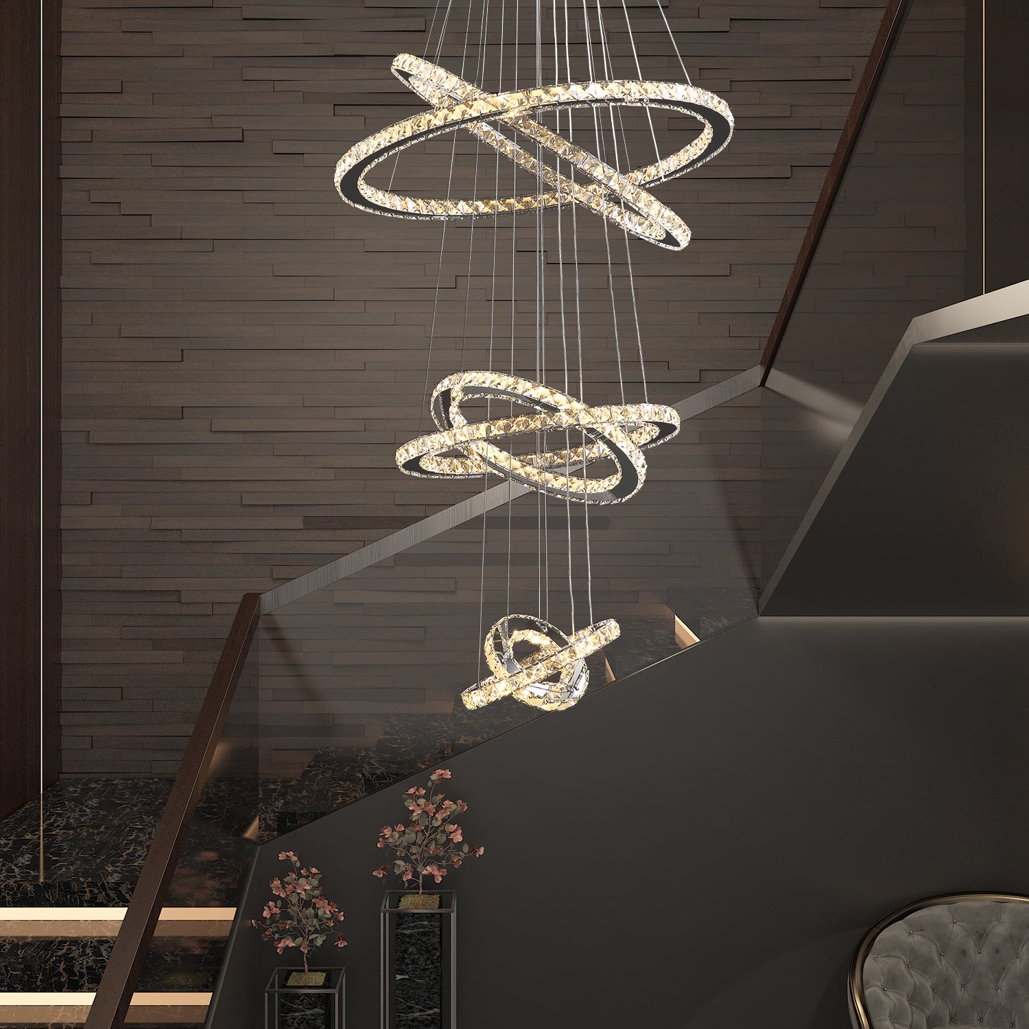 Modern Multiple Rings Warm/Cold Colors Galaxy Crystal Chandelier For Living Room