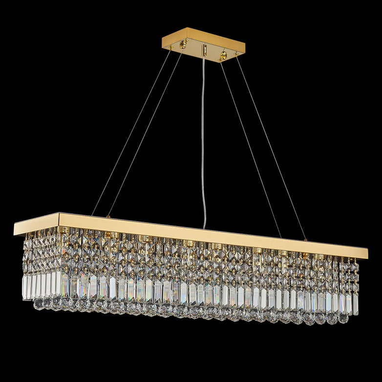 Rectangular Gold Canopy Crystal Chandelier For Kitchen