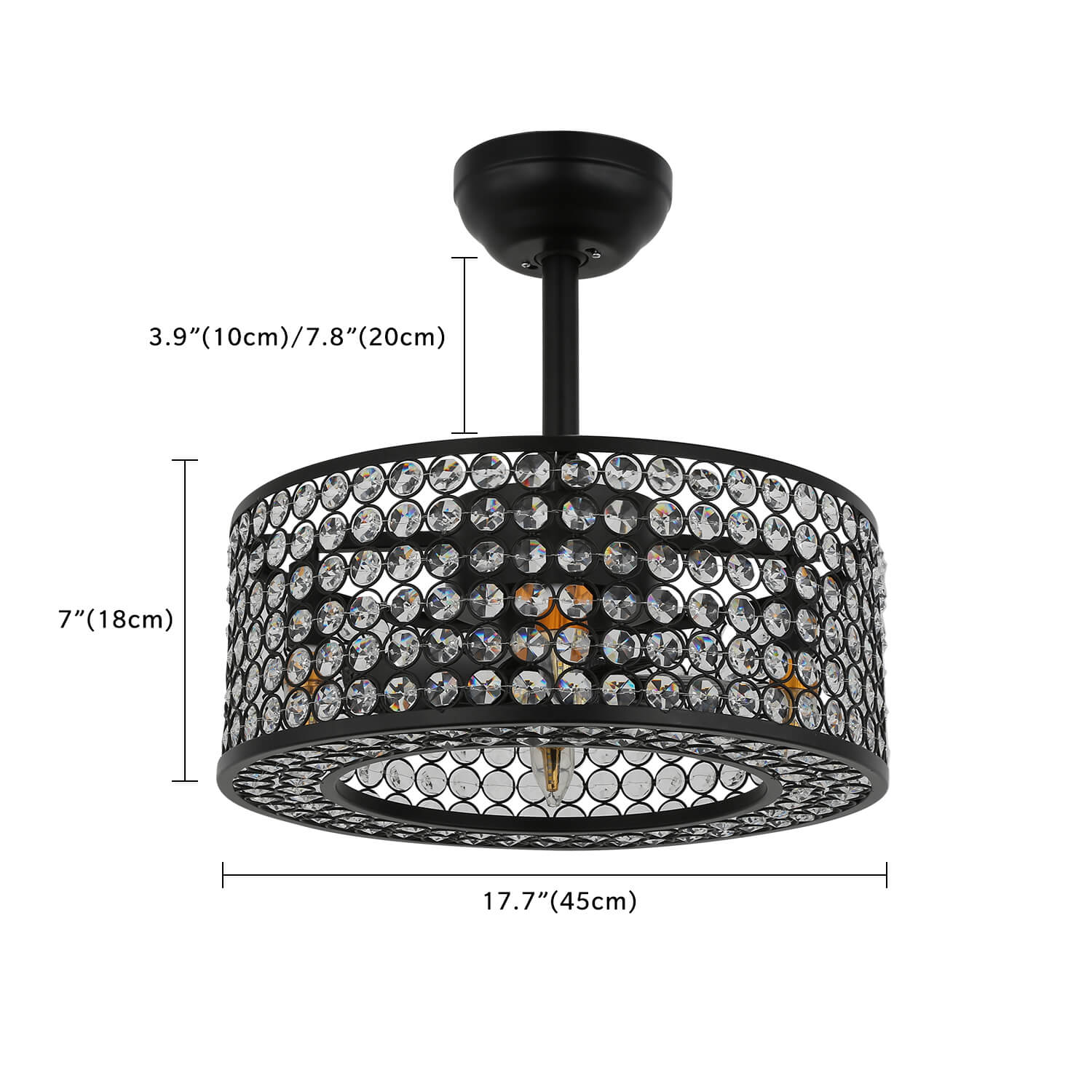 MOOONI-Small-Caged-Ceiling-Fan-Edison-Bulbs-Matte-Black-Industrial-Modern-Drum-Crystal-Fandelier-Bedroom-Size-17.7"