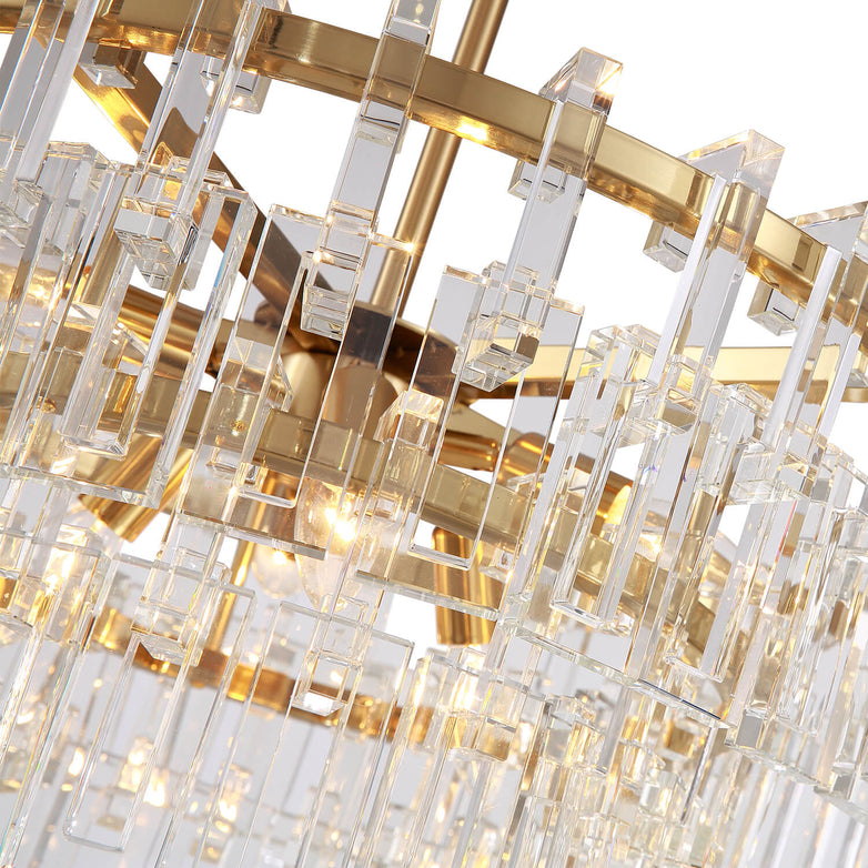 Gold Frame Crystal 3 Layers Circular Chandelier