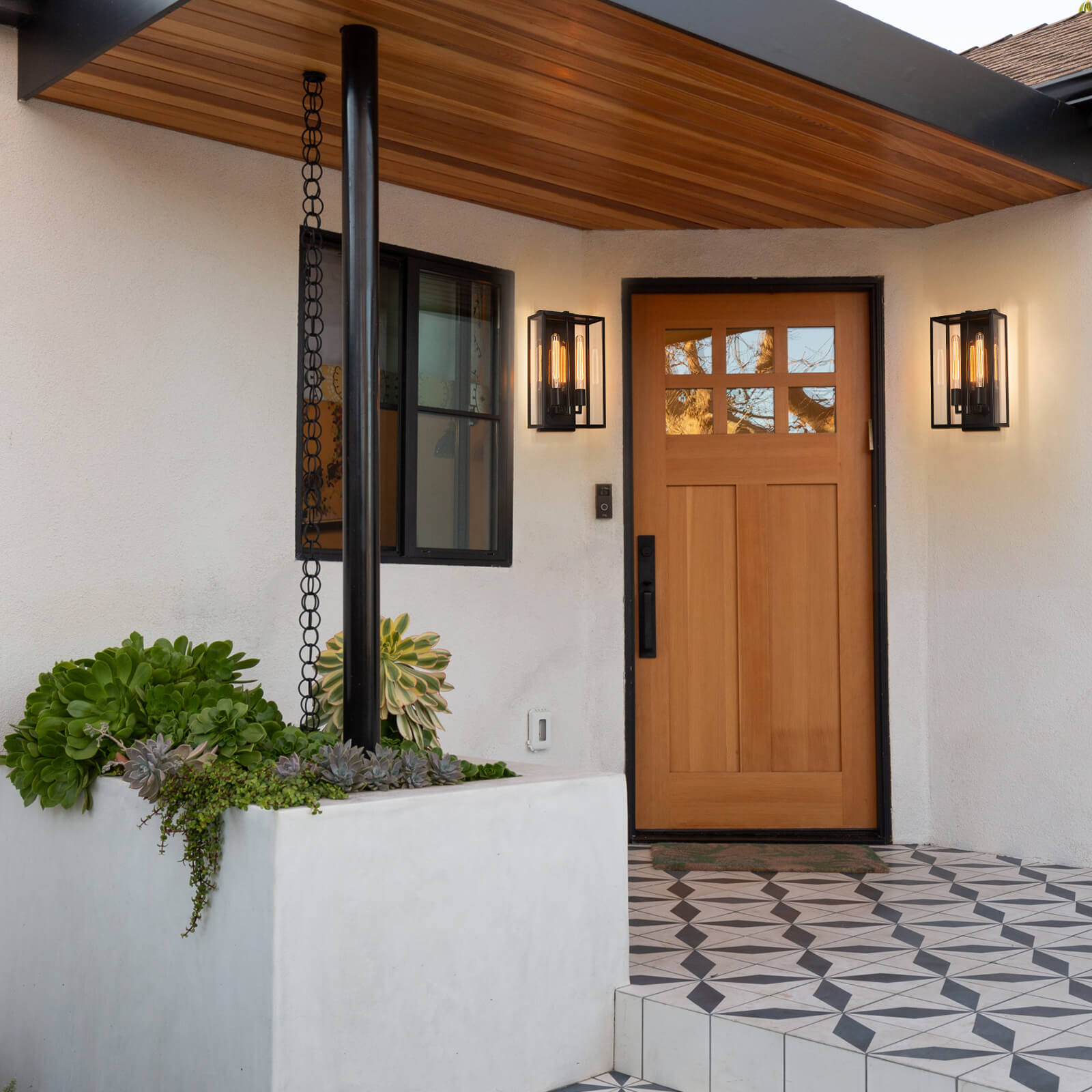 Moooni® Dumb Black Double End Glass Metal Frame Outdoor Wall Lamp