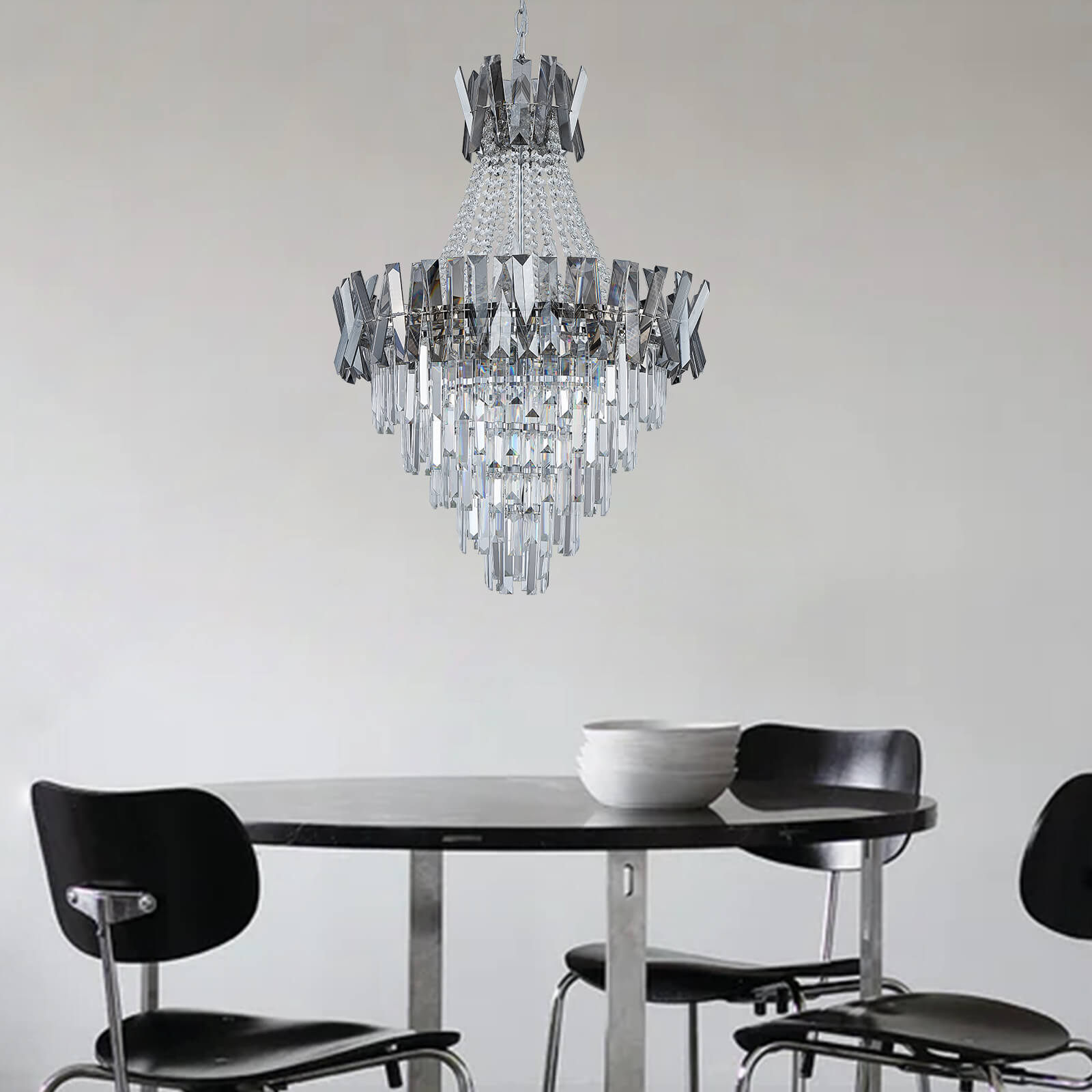 Victoria Deep Gray Metal Frame Crystal Chandelier