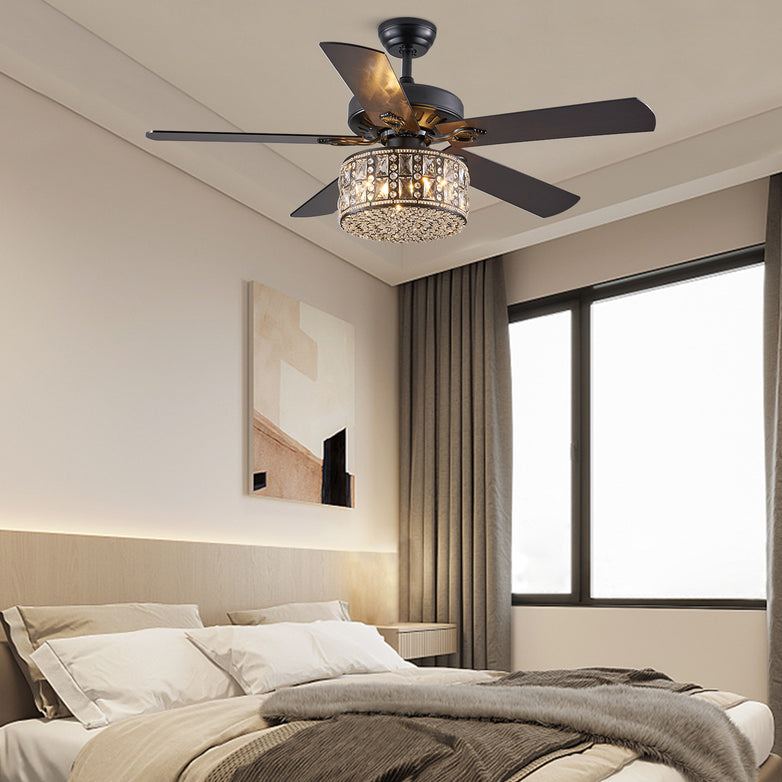 MOOONI-Ceiling-Fan-Light-Matte-Black-Industrial-Double Layer-Crystal-Fandelier-50“-Bedroom