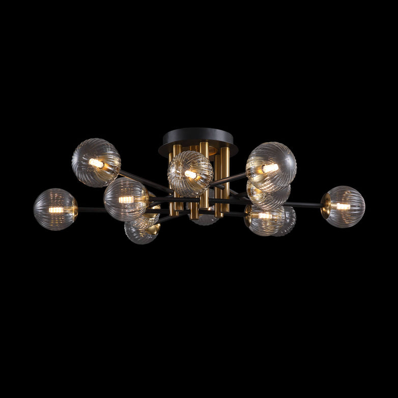 Luxury Black Gold Globe Glass 12 Lights Chandelier