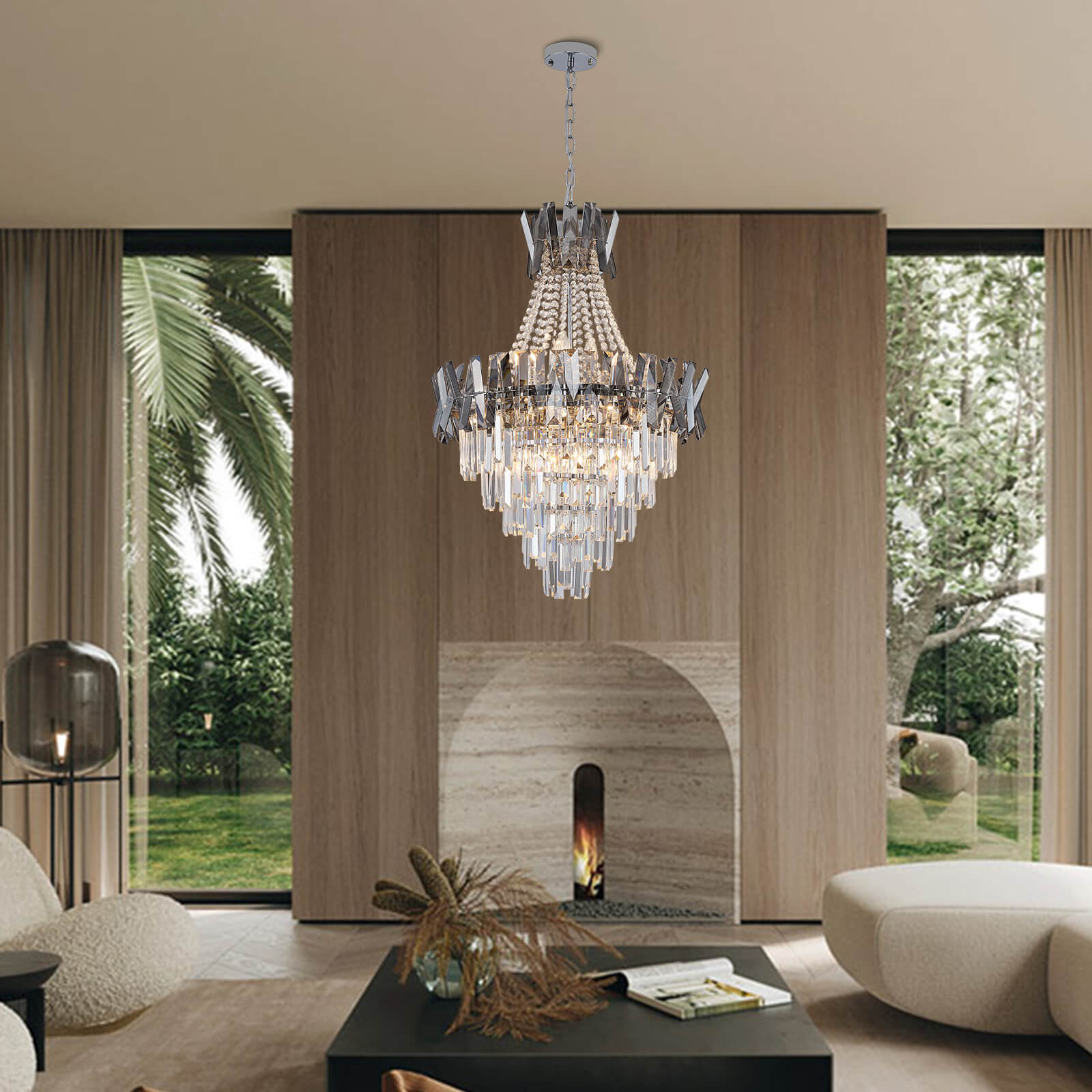 Victoria Deep Gray Metal Frame Crystal Chandelier