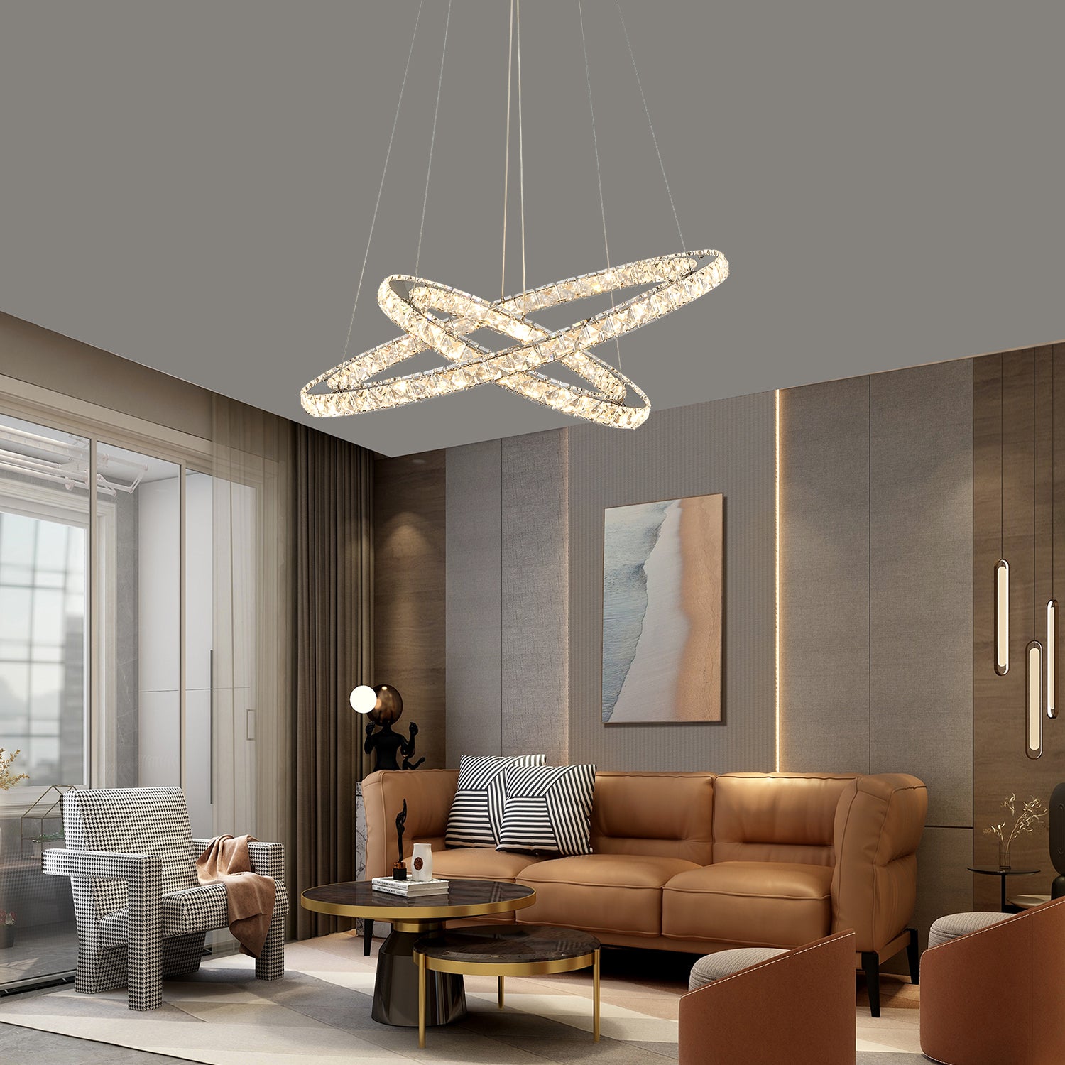 Modern Multiple Rings Warm/Cold Colors Galaxy Crystal Chandelier For Living Room