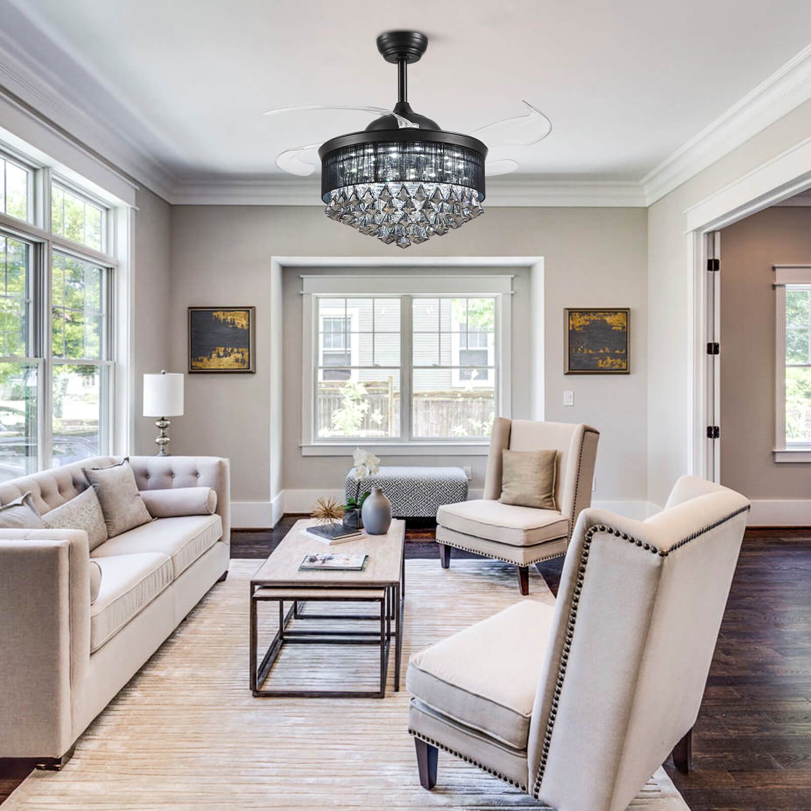 Luxury Black Crystal Fandelier 42''