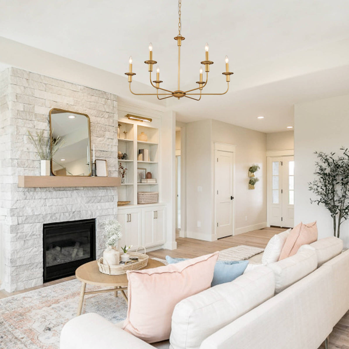 Gold Courtly ShellShaped Round Candle Chandelier 6 lights MOOONI