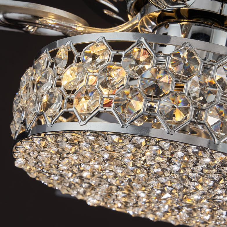 MOOONI-Ceiling-Fan-Light-Chrome-Vintage-Three-layer-Octagonal Beads-Crystal-Fandelier-50“-Lampshade