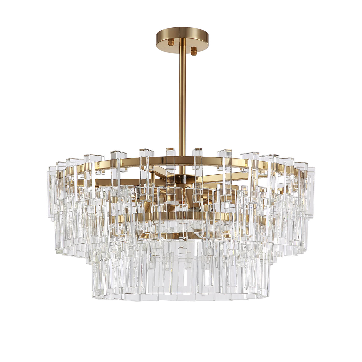 Gold Frame Crystal 3 Layers Circular Chandelier