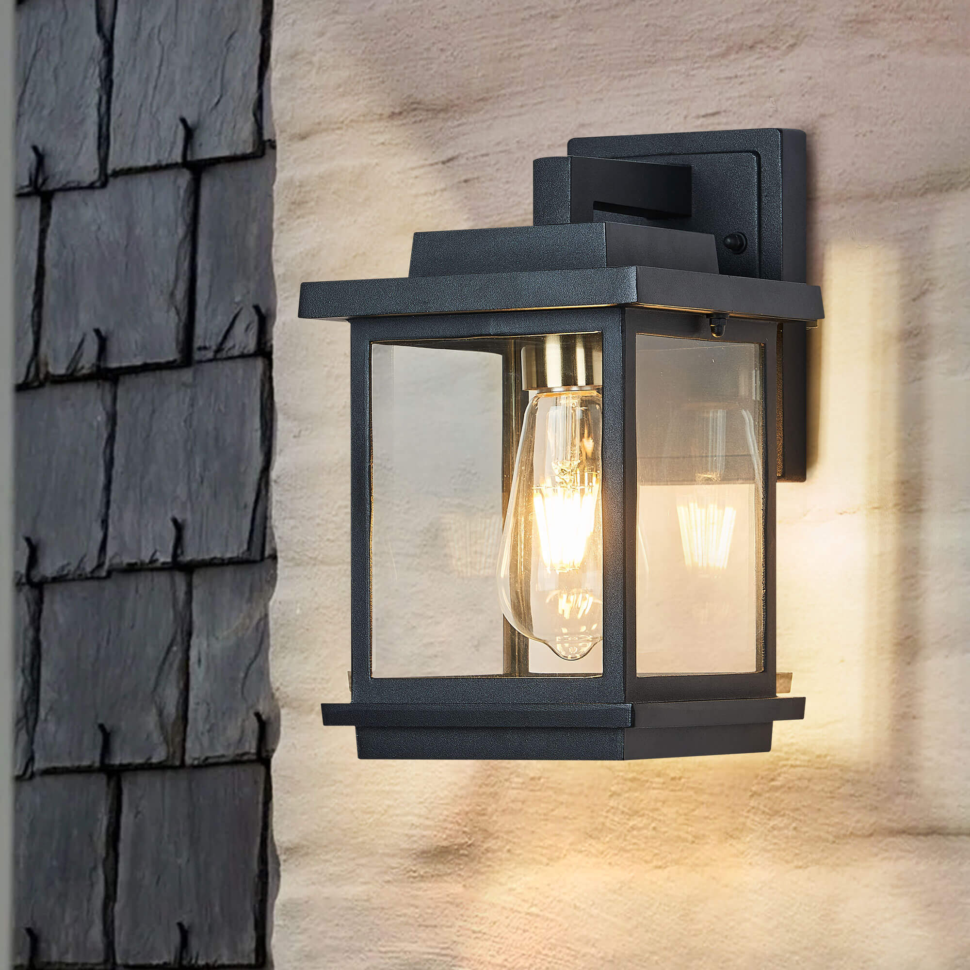 Farmhouse-Matte-Black-Outdoor-Wall-Sconcewith-Gold-Socket
