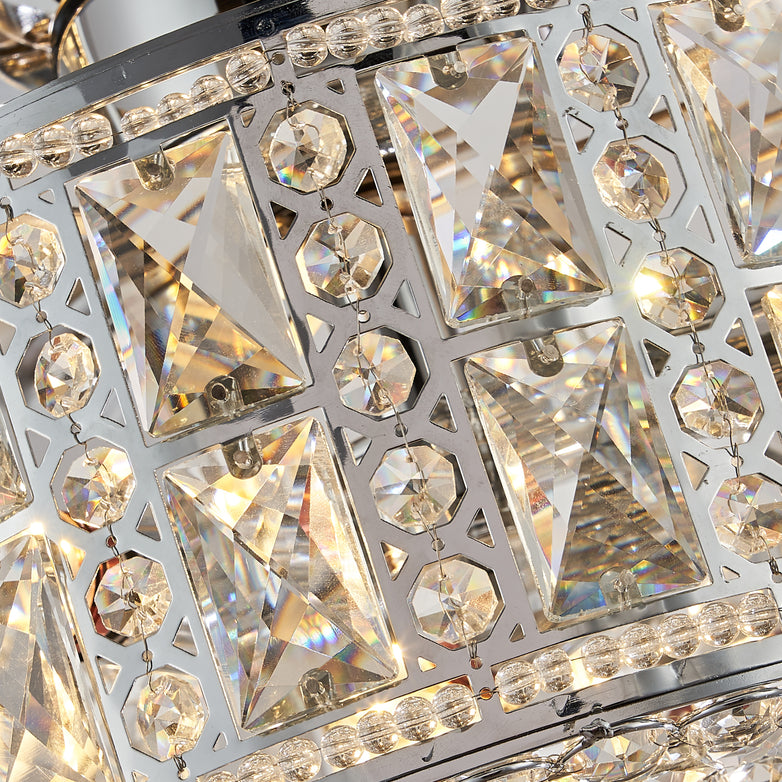 MOOONI-Ceiling-Fan-Light-Chrome-Industrial-Double Layer-Crystal-Fandelier-50“-Crystal-Detail